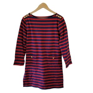 J. CREW Classic Fit Red Navy Stripe Mini Dress Sz S Nautical Minimalist NEW